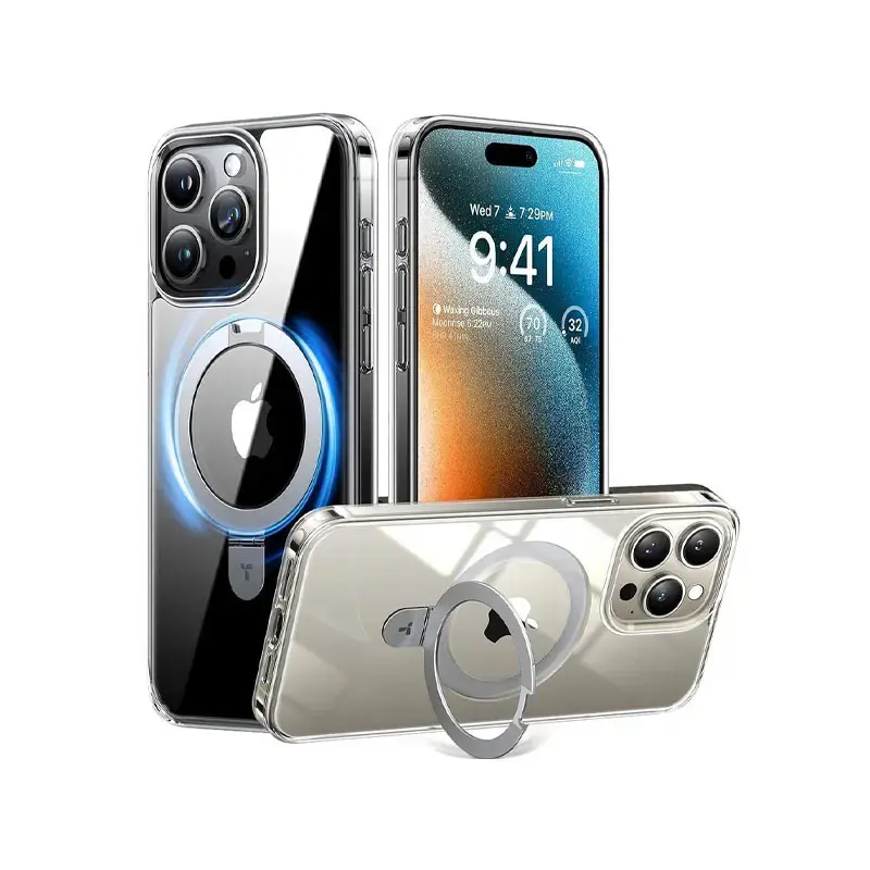Magnetic phone case with 360-degree rotating ring stand